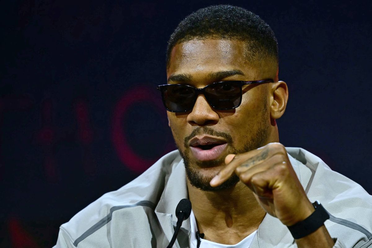 Britain's Anthony Joshua speaks during a press conference in London on June 1, 2026, ahead of the boxing match against Albania's Kristian Prenga in Saudi Arabia in July. (Photo by Ben STANSALL / AFP via Getty Images)