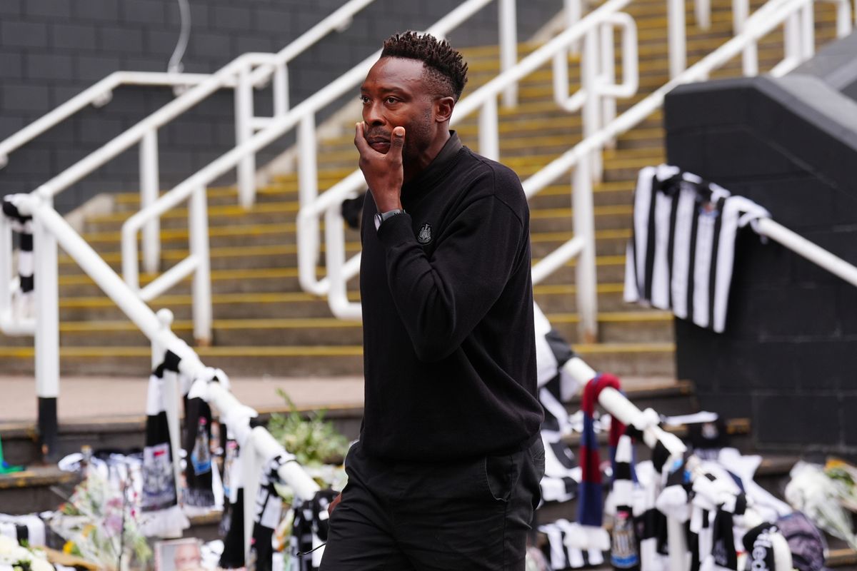 Former Newcastle player Shola Ameobi at St James' Park where tributes have been placed for former Liverpool star and Newcastle and England manager Kevin Keegan