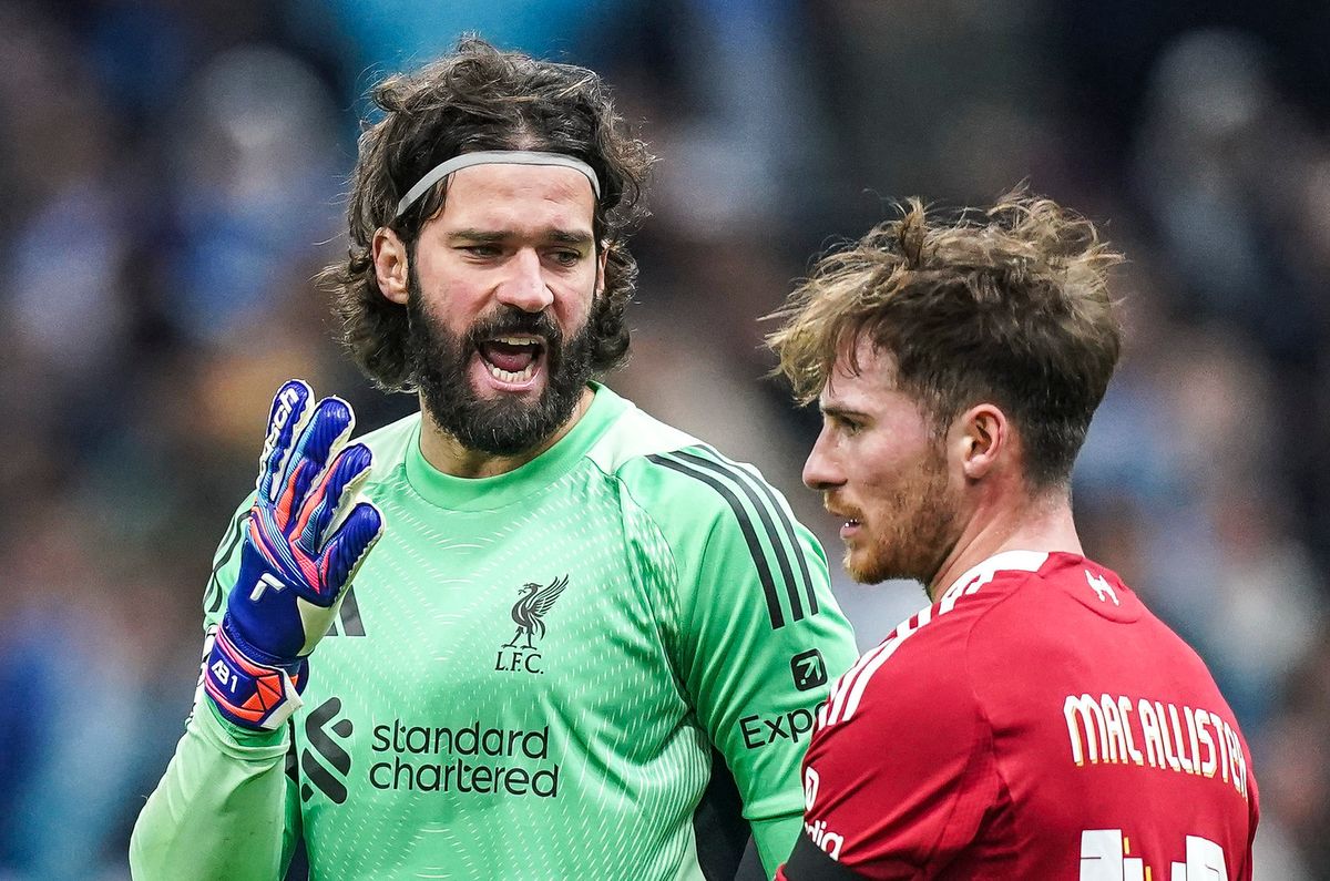 ALISSON BECKER and Alexis MAC ALLISTER of Liverpool during the UEFA Champions League match between Marseille and Liverpool at Stade Velodrome on January 21, 2026 in Marseille, France. (Photo by Daniel Derajinski/Icon Sport)