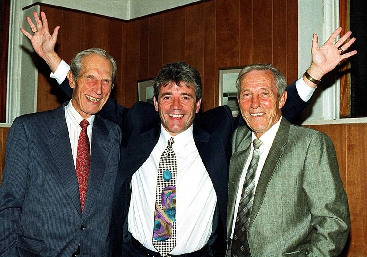 Keegan reunited with fellow Scunthorpe legends Ron Ashman (left) and Jack Brownsword during one of his returns to the club some years ago