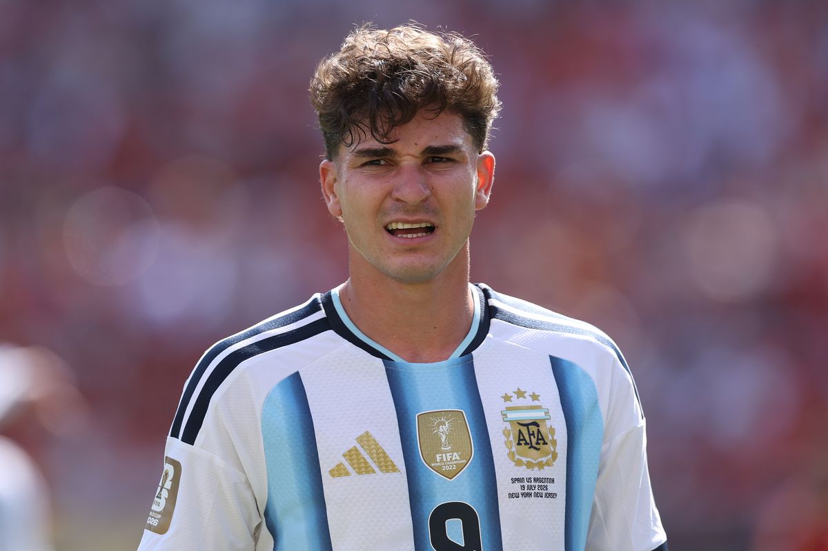 EAST RUTHERFORD, NEW JERSEY - JULY 19: Julian Alvarez of Argentina during the FIFA World Cup 2026 Final match between Spain and Argentina at New York New Jersey Stadium on July 19, 2026 in East Rutherford, New Jersey. (Photo by Alex Livesey - Danehouse/Getty Images)