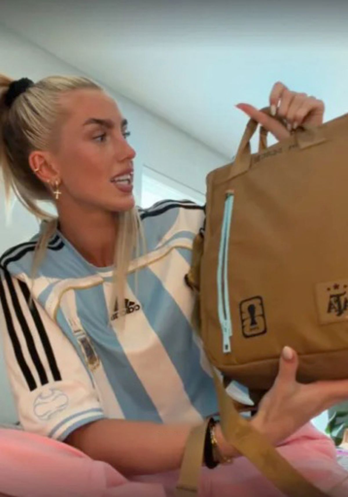 Bowers shows off the bag