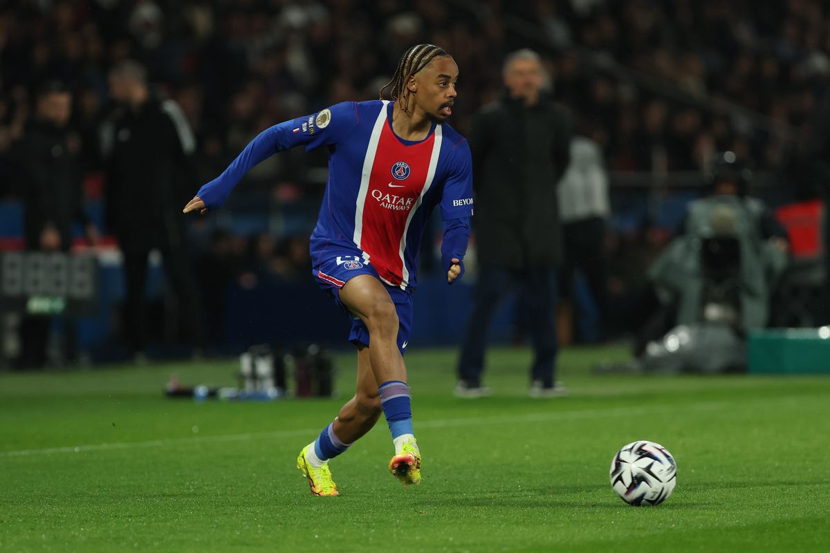 Paris, France - May 10: Bradley Barcola of Paris Saint-Germain in action during the Ligue 1 McDonald's match between Paris Saint-Germain FC and Stade Brestois 29 at Parc des Princes on May 10, 2026 in Paris, France. (Photo by Tnani Badreddine/DeFodi Images/DeFodi via Getty Images)
