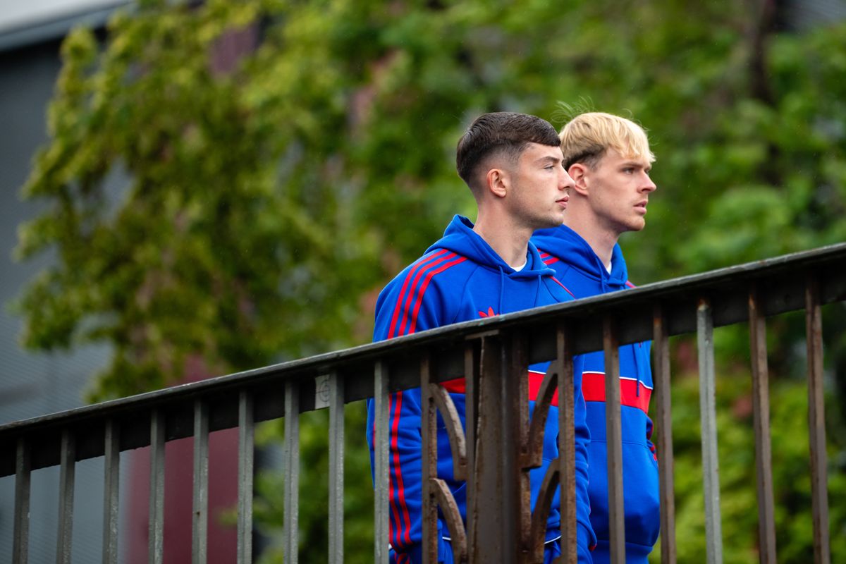 Dan Gore, Toby Collyer of Manchester United walks around Trondheim ahead of the pre-season friendly match between Rosenborg and Manchester United at Lerkendal Stadion