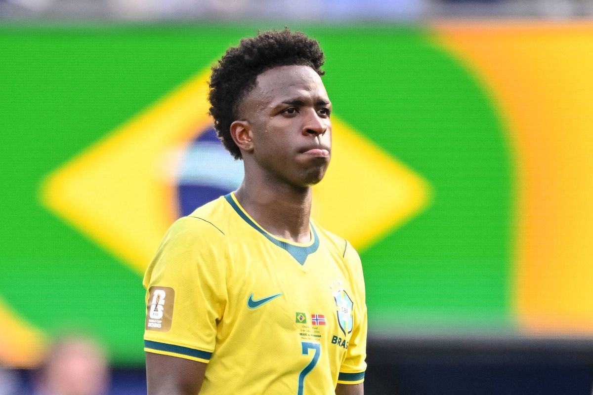 Vinicius Junior during the FIFA World Cup 2026 Round of 16 match between Brazil and Norway at New York New Jersey Stadium.