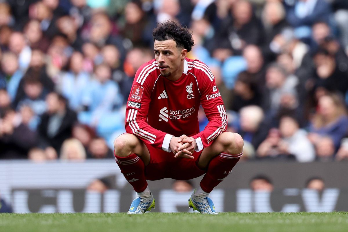 Curtis Jones of Liverpool looks dejected during the Emirates FA Cup Quarter Final match between Manchester City and Liverpool at Etihad Stadium