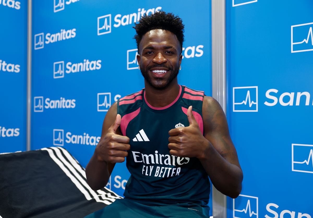 Vinicius Junior player of Real Madrid at his medical examination at Ciudad Real Madrid on August 03, 2026 in Madrid, Spain.
