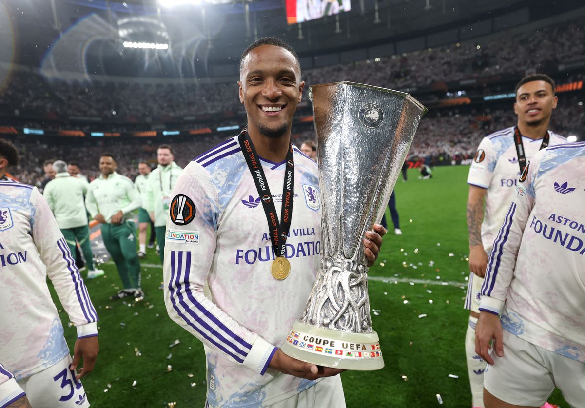 Ezri Konsa of Aston Villa poses for a photo with the UEFA Europa League trophy after the team's victory in the UEFA Europa League Final 2026 match between SC Freiburg and Aston Villa FC at Besiktas Park on May 20, 2026 in Istanbul, Turkey.