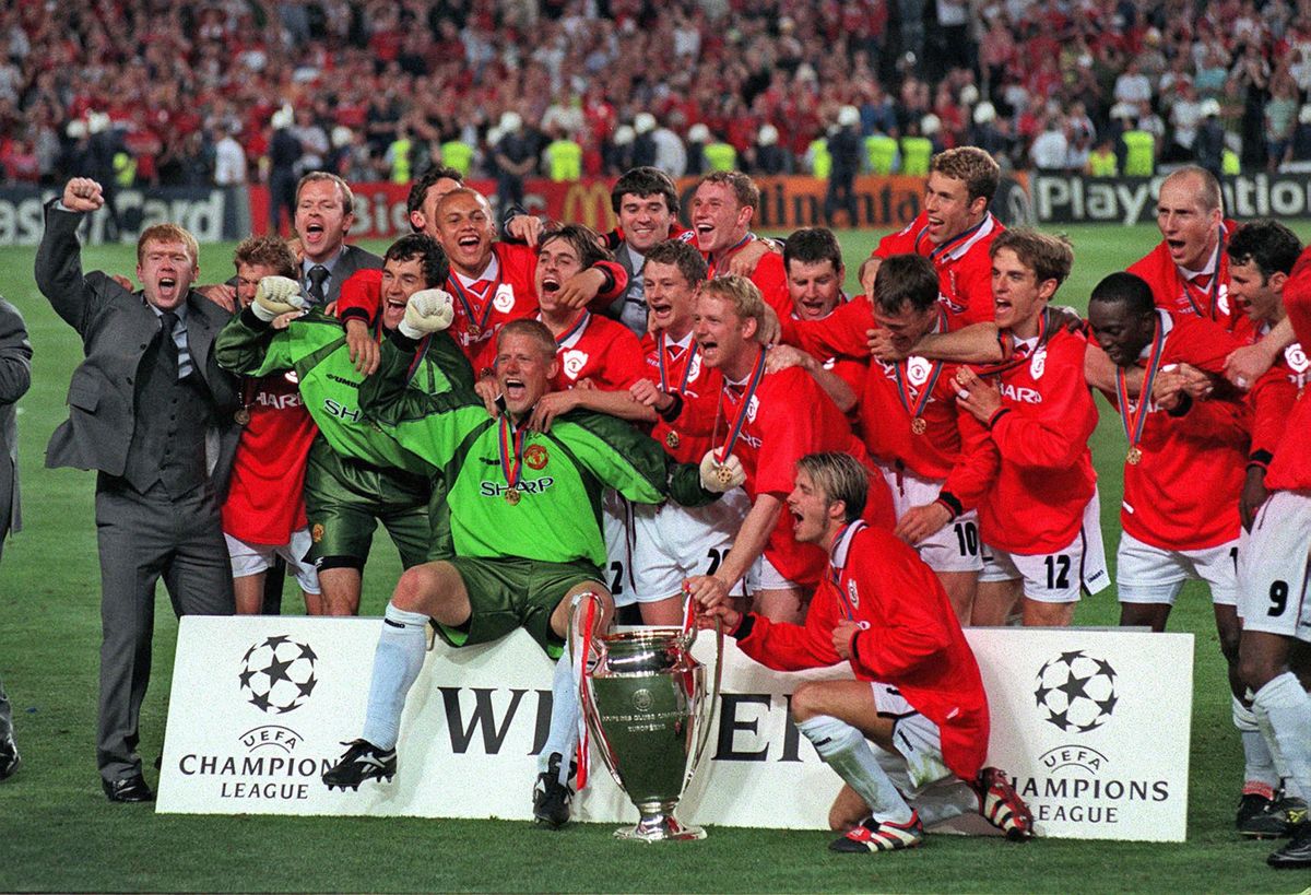 Nicky Butt celebrates after winning the Treble with Manchester United in 1999