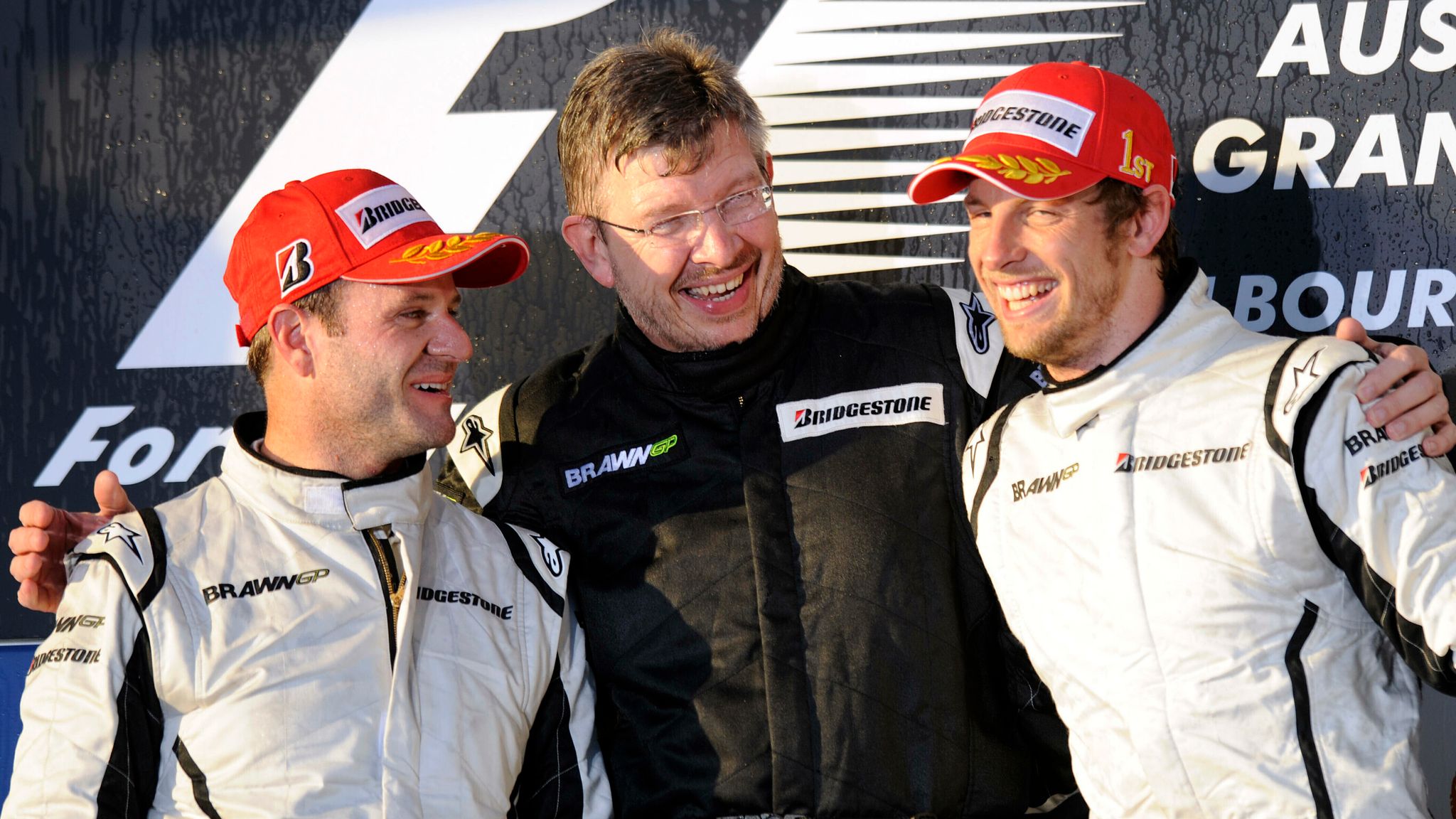 Jenson Button led a one-two from Brawn GP team-mate Rubens Barichello at the first race of 2009 in Australia (Associated Press)