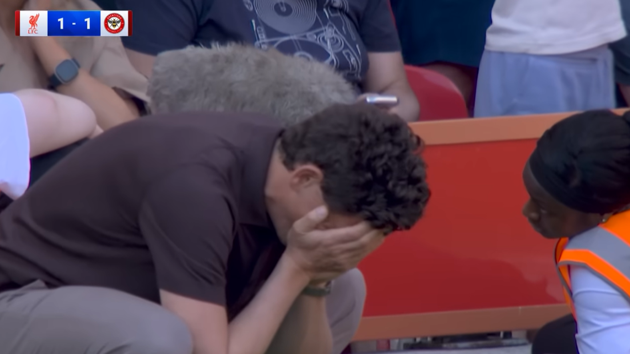 Andrews was visibly distraught when Dango Ouattara headed over the bar in the final seconds at Anfield