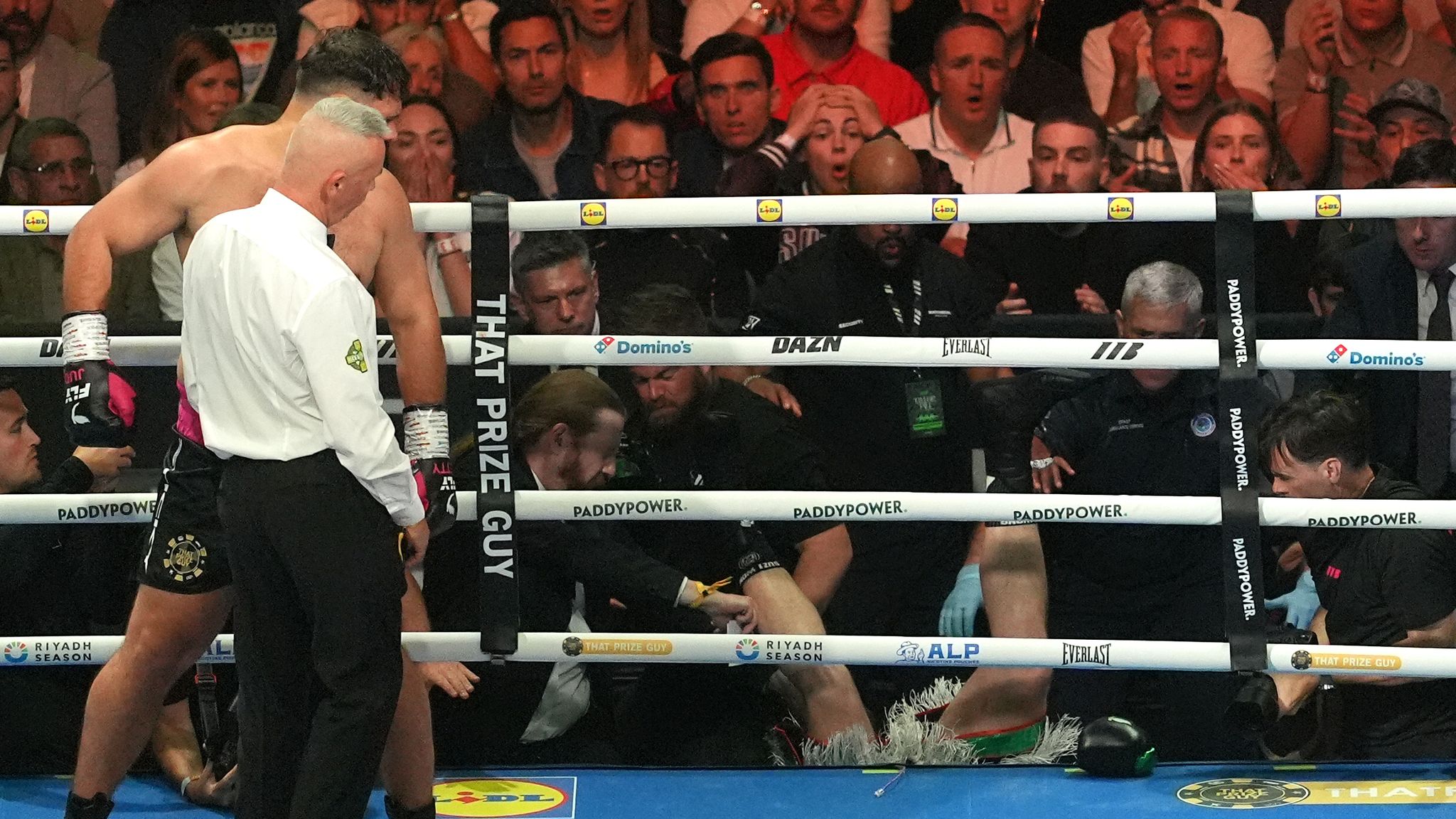 OUCH! Carty lands on his head and shoulder outside the ring