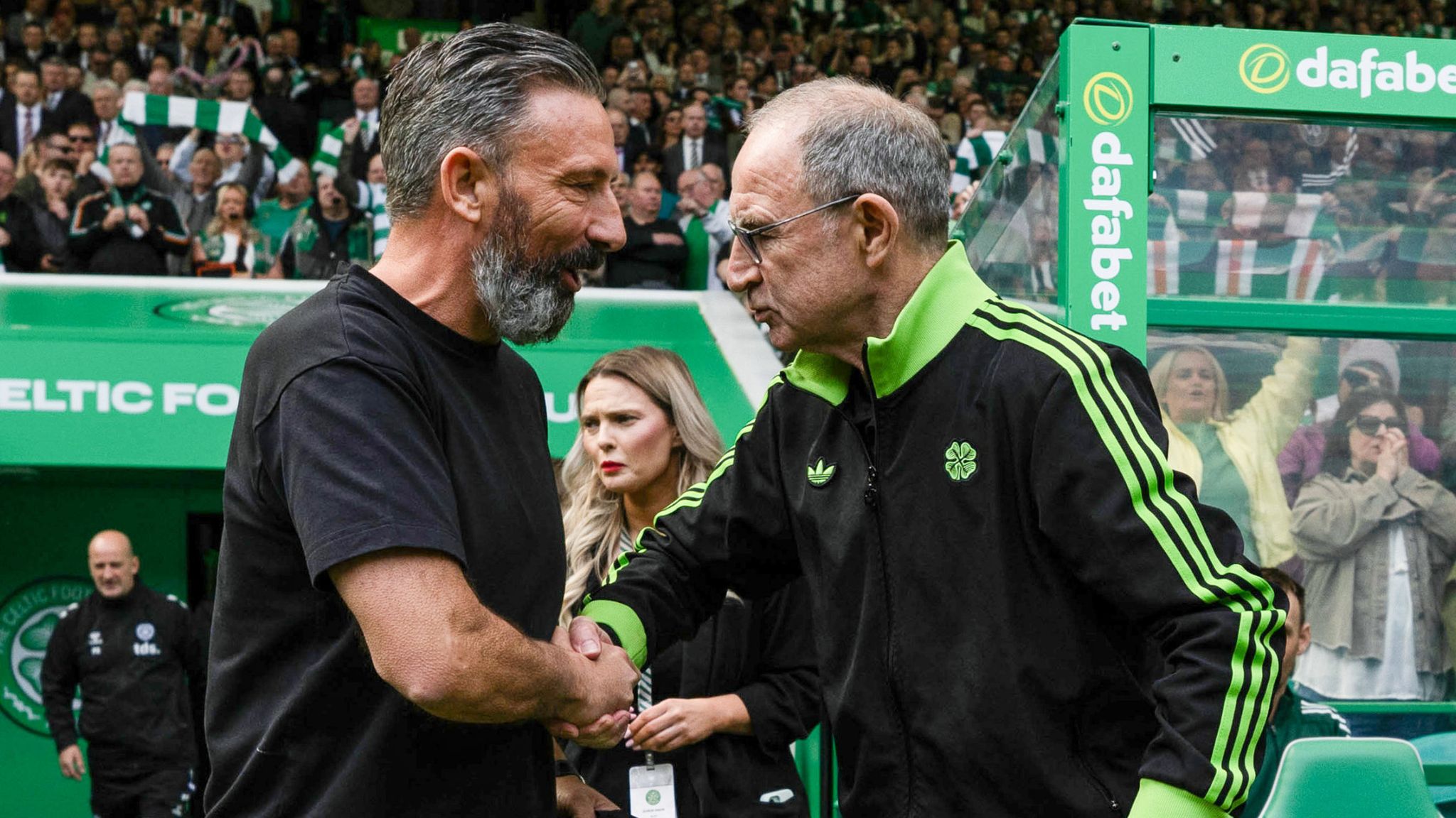 Derek McInnes (L) last faced Martin O'Neill with Hearts in May