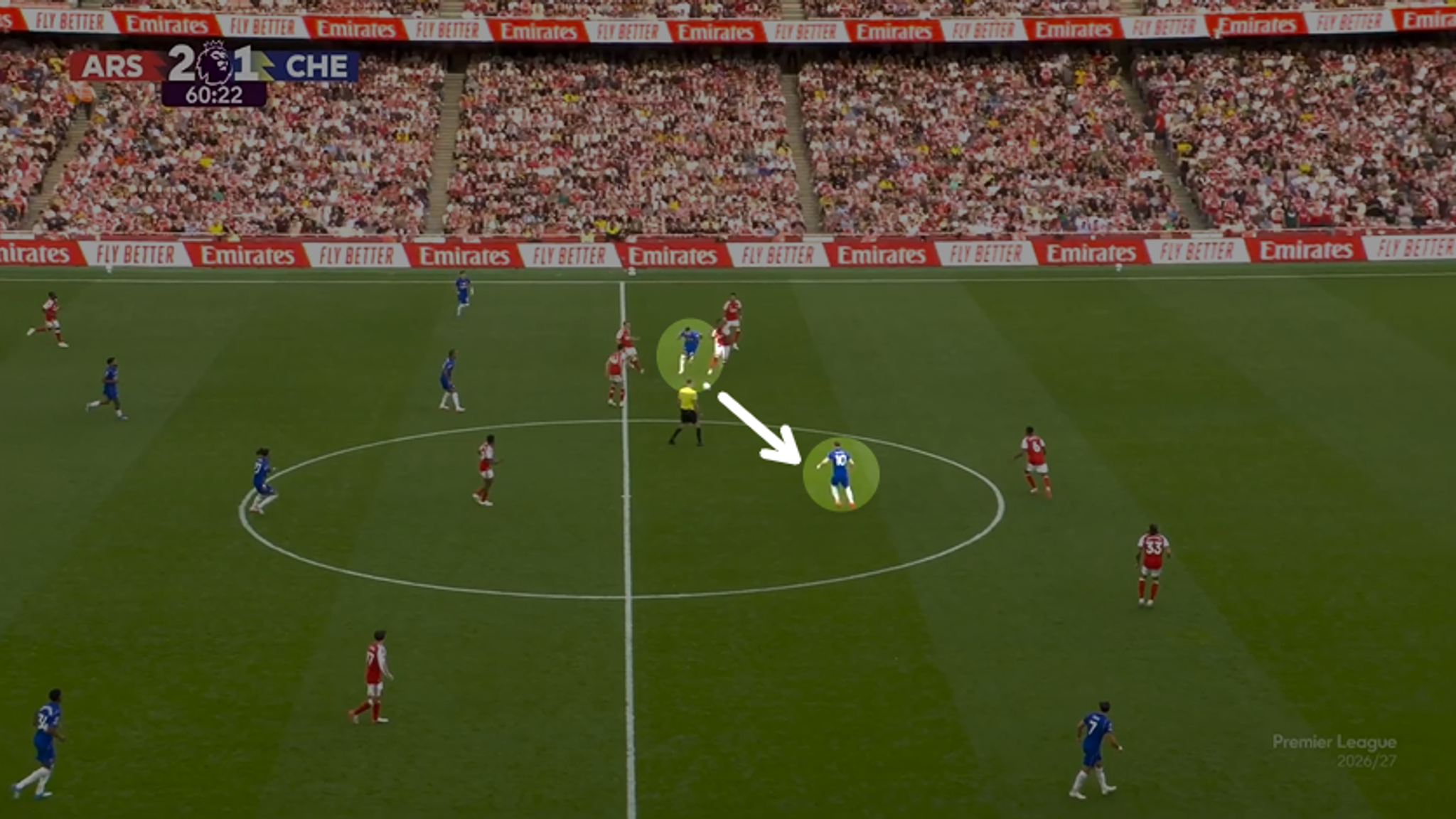 Rogers finds Palmer in space between the lines against Arsenal
