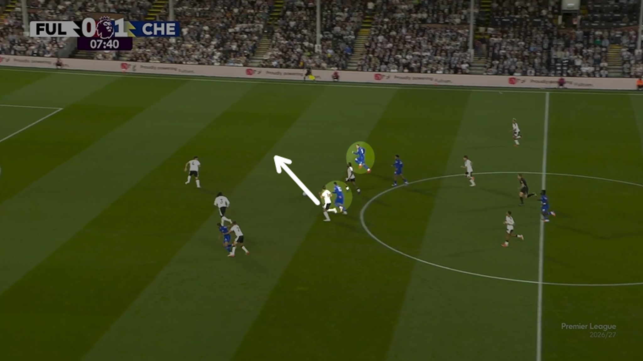 Rogers feeds Palmer in space in front of Fulham's defence