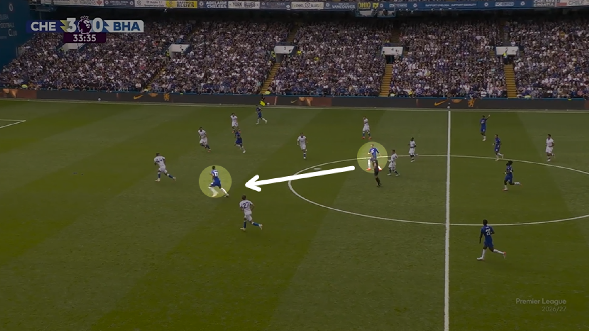 Palmer sends an early pass into the path of Rogers as he stretches Brighton's defence