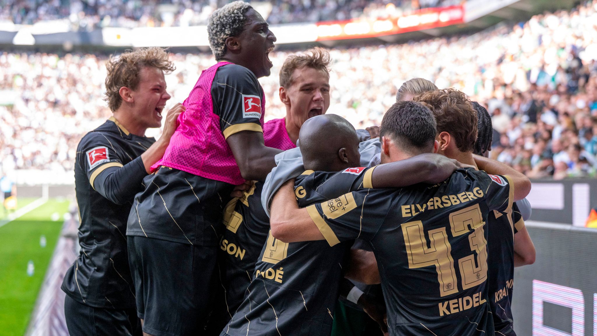Elversberg's celebrations during their 4-3 win over Borussia Monchengladbach