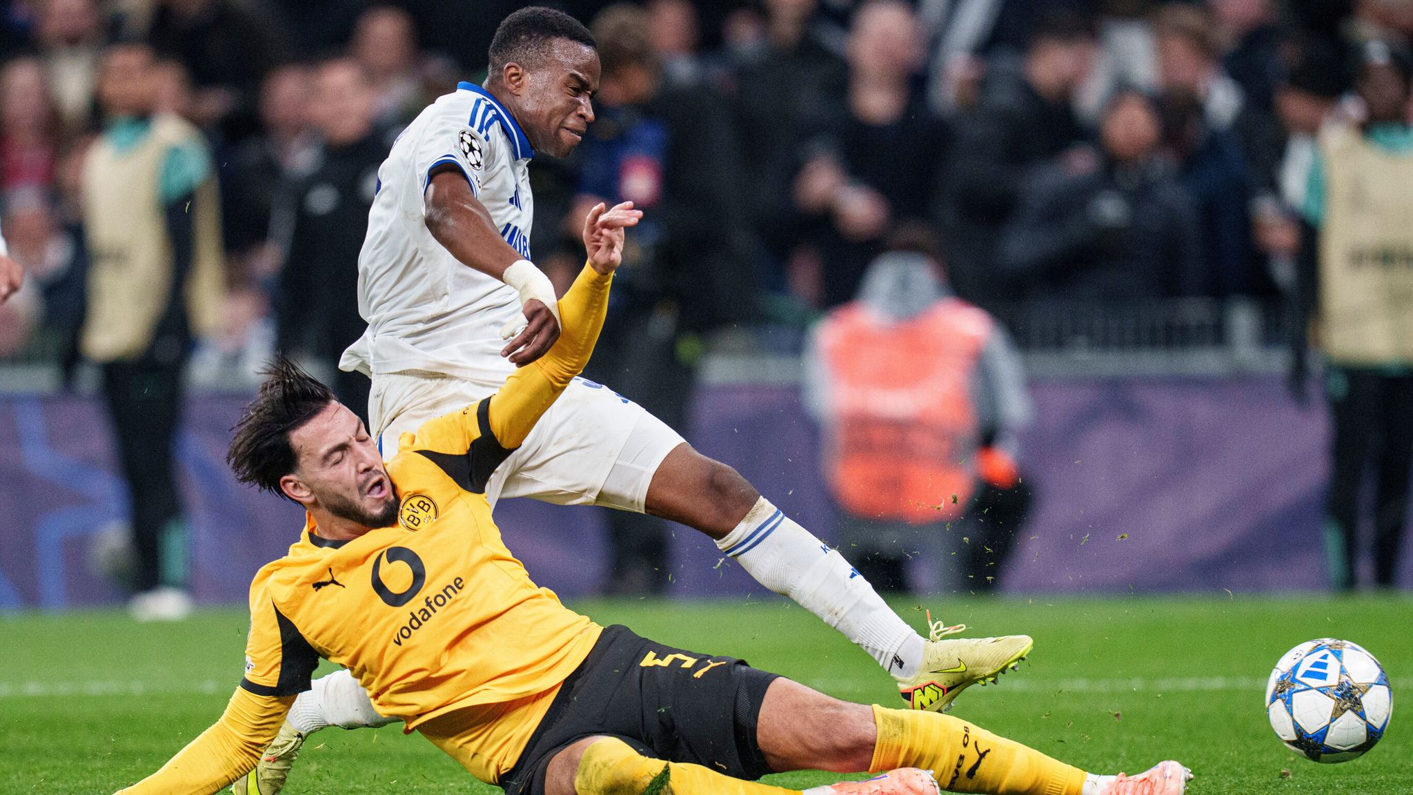 Youssoufa Moukoko playing against his old club in a Champions League game in 2025