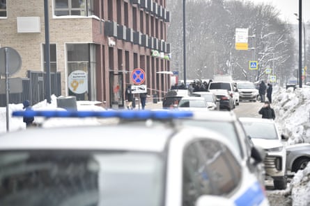 A police vehicle in Moscow near the scene of the shooting