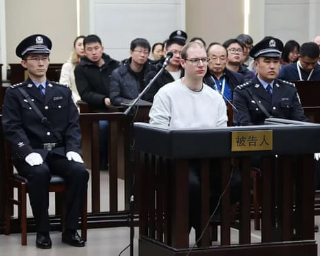 Canadian Robert Lloyd Schellenberg in a Chinese court during his retrial on drug trafficking charges