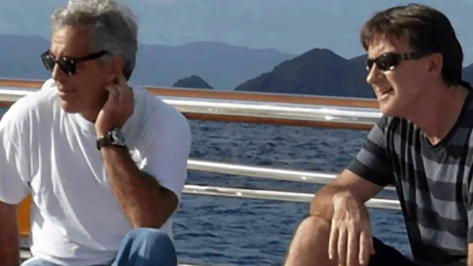 US Department of Justice Undated image shows Jeffrey Epstein and Peter Mandelson onboard a yacht in an unspecified location. 