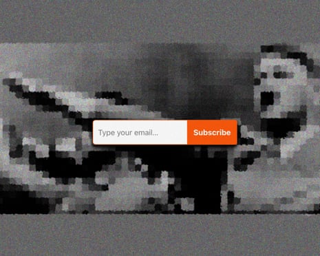 Illustration of a blurred image of people doing a Nazi salute with a Substack subscription box superimposed on top