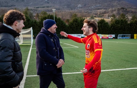 Claudio Bonomi, a member of the feted mid-90s team, embraces his son Angelo, who now plays for Castel di Sangro.