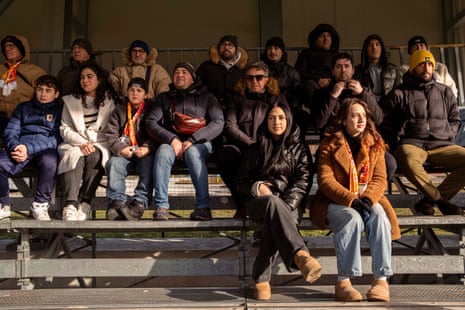 Supporters watch the match between Castel di Sangro Calcio and Gessopalena Calcio from the stands