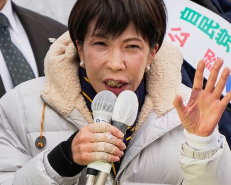 Sanae Takaichi delivers a speech to supporters during a campaign event in Tokyo