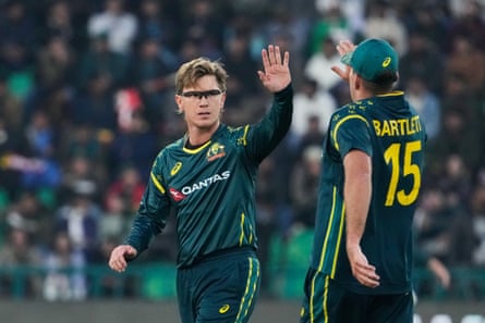 Australia’s Adam Zampa celebrates the dismissal of Pakistan’s Usman Khan