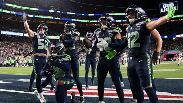 Seattle Seahawks players celebrate during Super Bowl 60