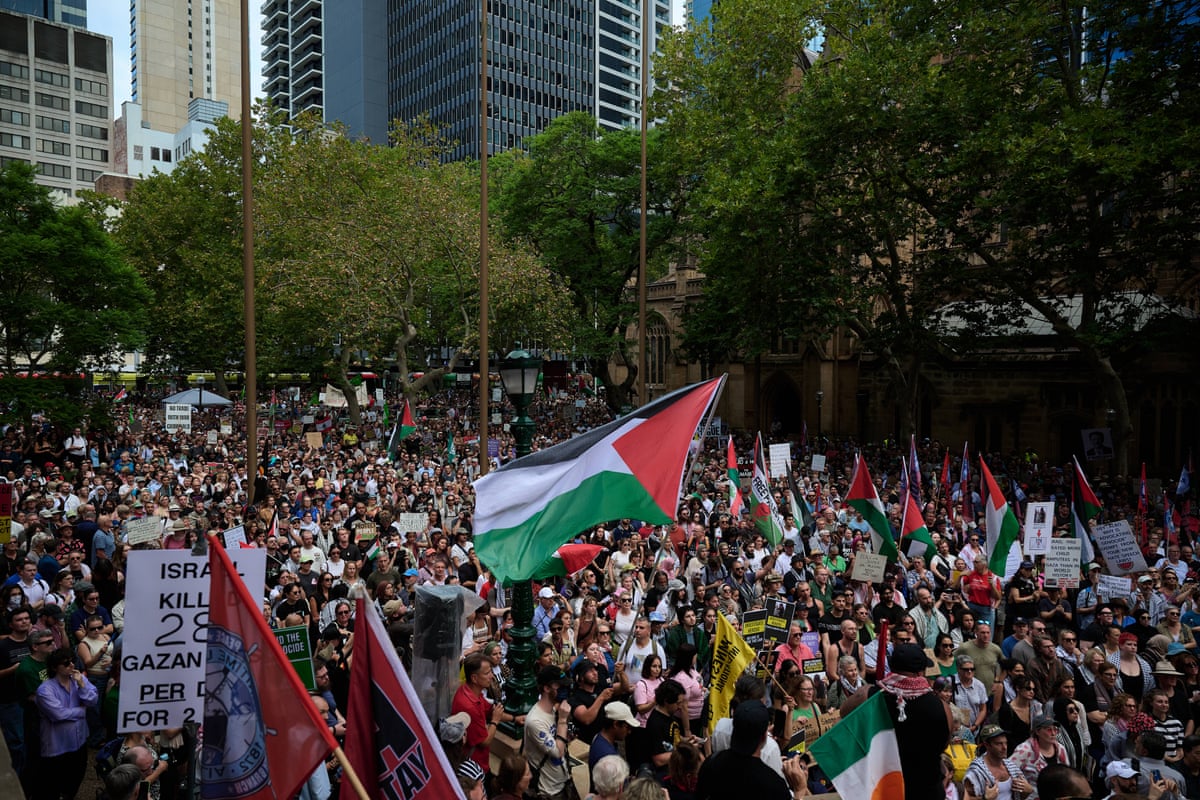 Pro-Palestine protesters at Sydney’s Town Hall yesterday.