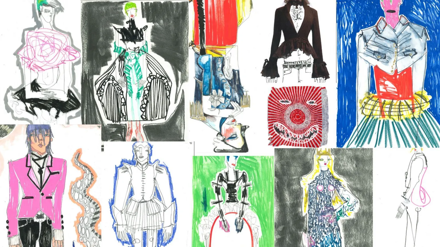 Charles Jeffrey Loverboy Drawings of designs for Charles Jeffrey's Thistle collection.
