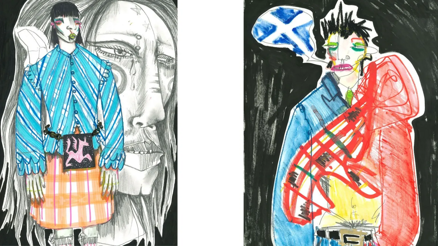 Charles Jeffrey Loverboy Drawings of designs for Charles Jeffrey's Thistle collection.