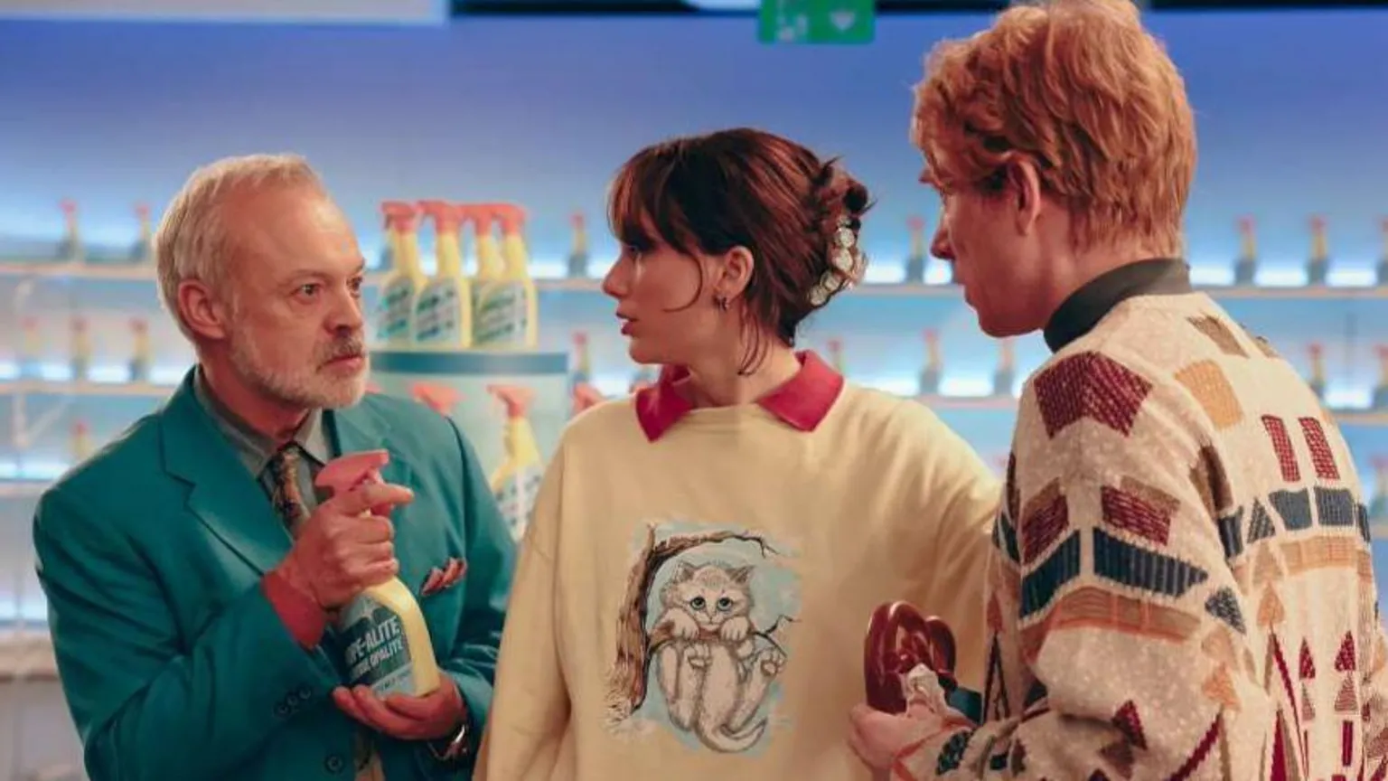 TAS Rights Management Graham Norton, Taylor Swift and Domhnall Gleeson in the video for Taylor Swift's Opalite