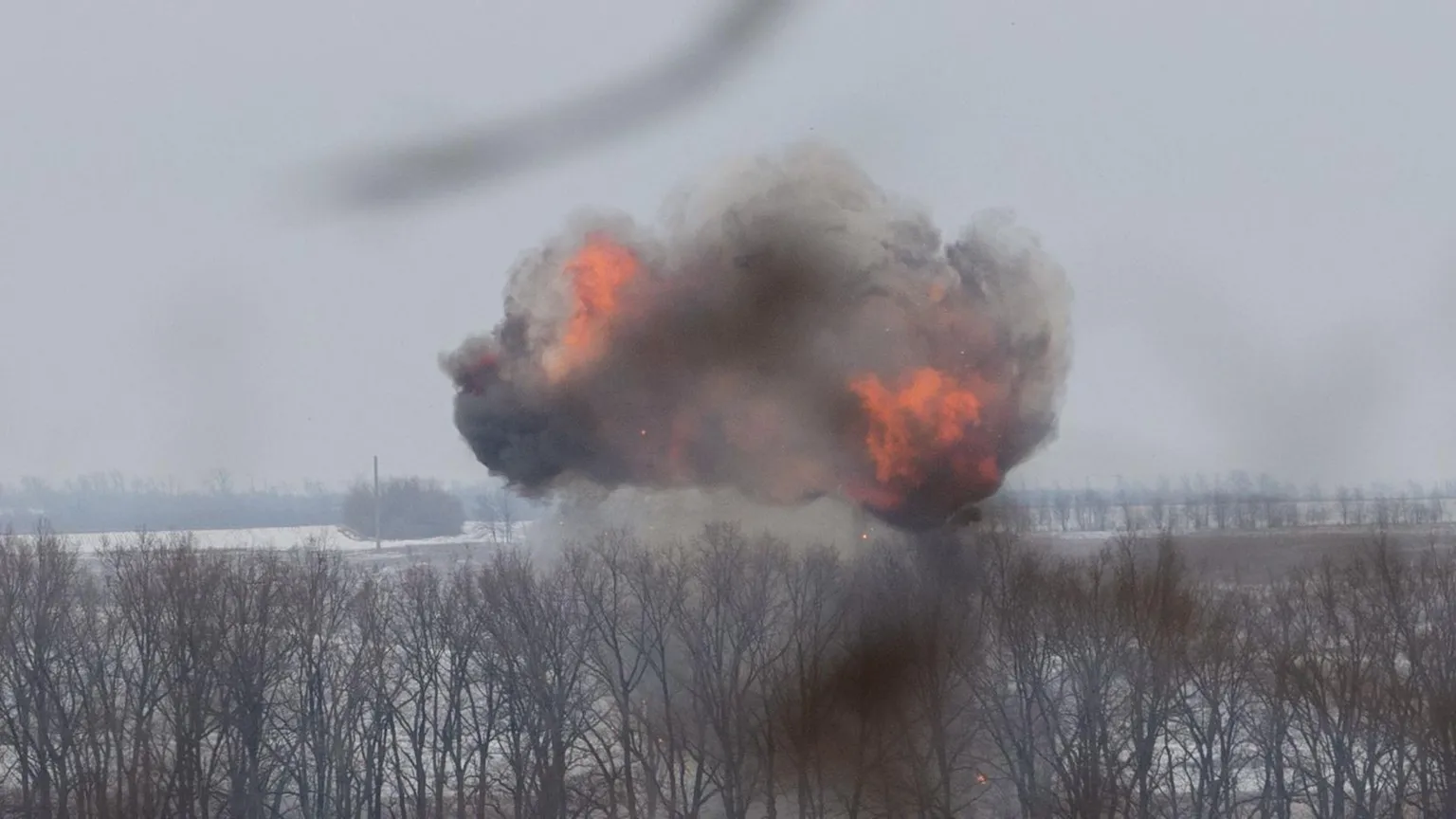 AFP via This photograph shows the explosion after a drone strike at an undisclosed location in eastern Ukraine on January 28, 2026, amid the Russian invasion of Ukraine