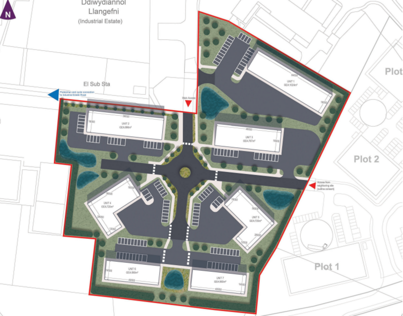 Dyluniad o gais blaenorol i godi unedau busnes ar safle Peboc