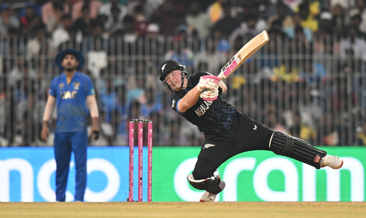 Tim Seifert thwacks the ball during New Zealand’s 10 wicket victory over United Arab Emirates.