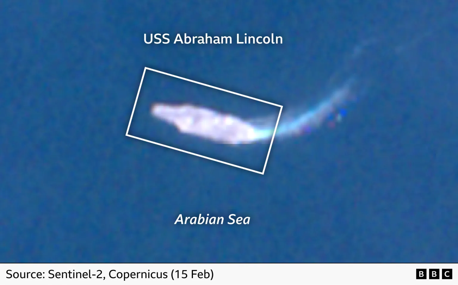 Satellite image of USS Abraham Lincoln in the Arabian Sea 