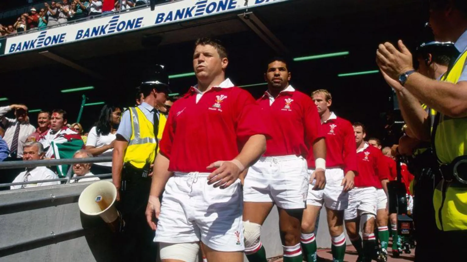  Scott Gibbs walking out for Wales 