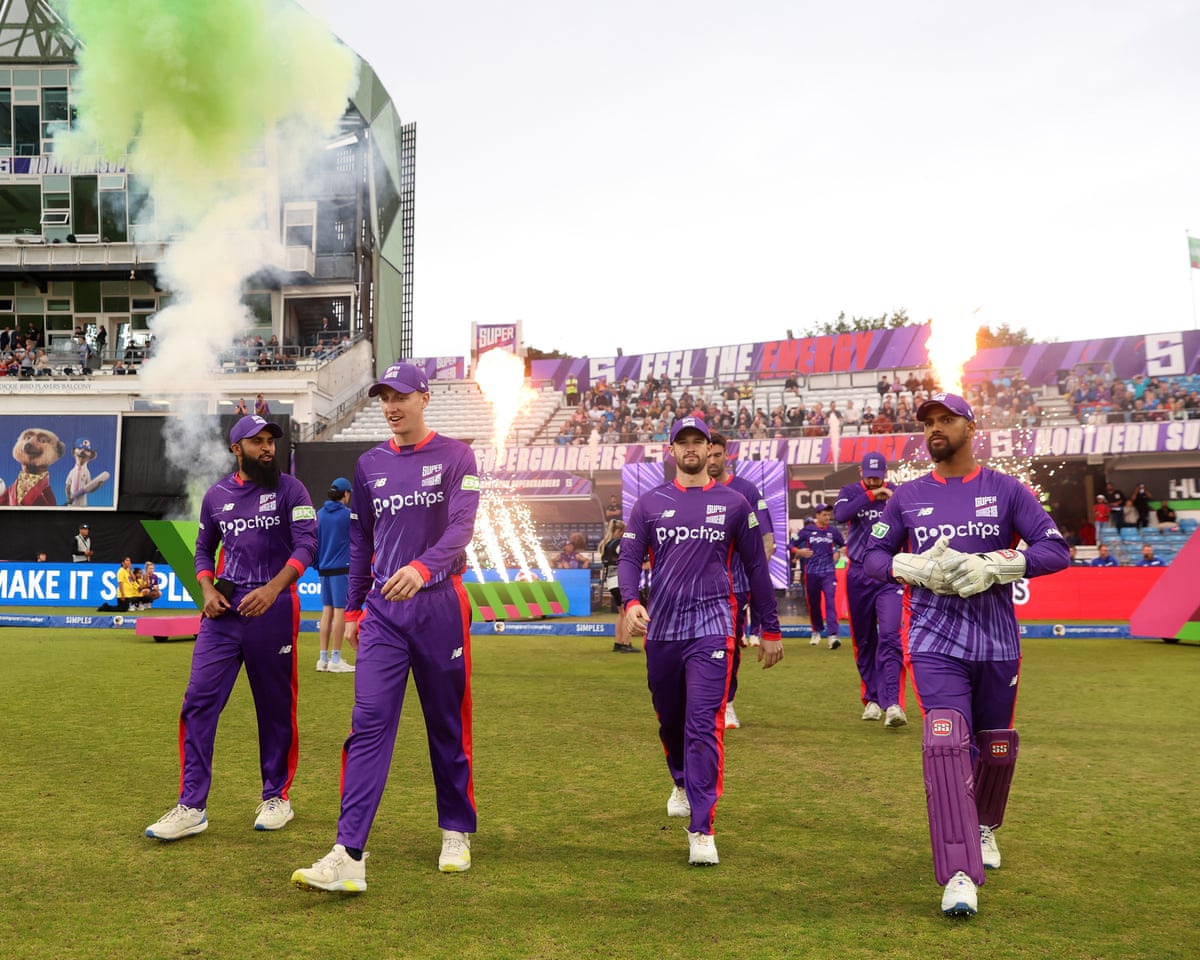 Harry Brook (second left) leads out Northern Superchargers.