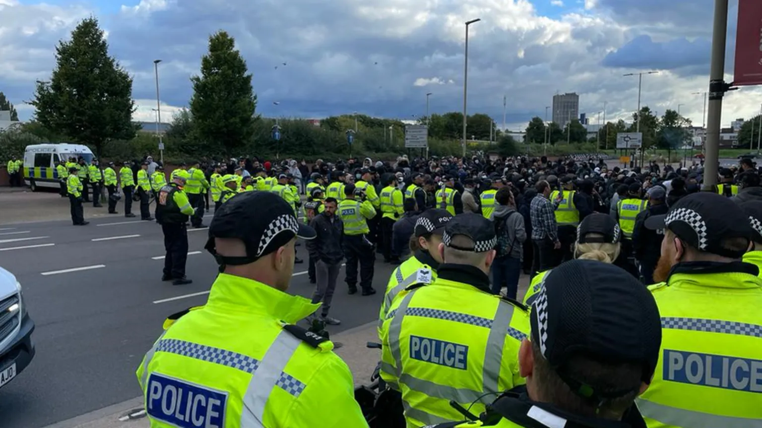 Police and protesters in east Leicester