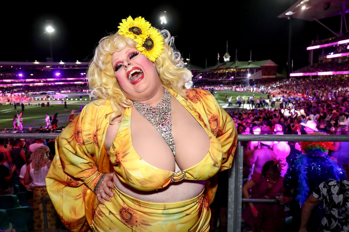 Maxi Shield poses during the 2022 Sydney Gay and Lesbian Mardi Gras Parade, which was held at the Sydney Cricket Ground due to Covid restrictions.