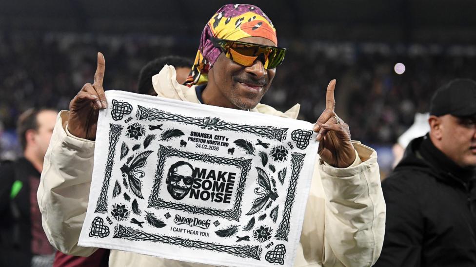 Snoop Dogg and Swansea branded towels at the Swansea.com Stadium