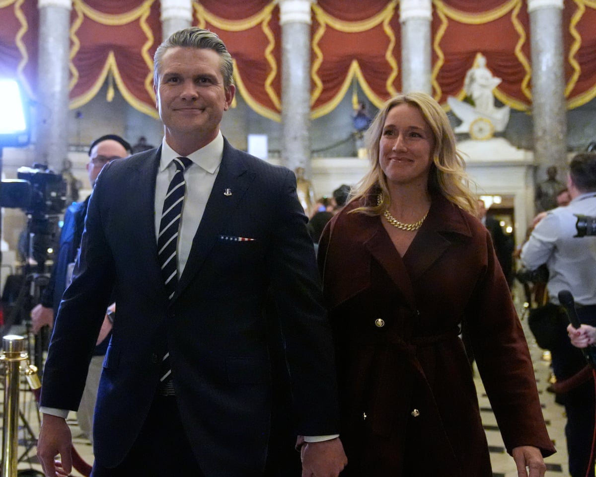 Defense secretary Pete Hegseth and his wife, Jennifer Rauchet, arrive before President Donald Trump delivers the State of the Union, 24 February 2025.