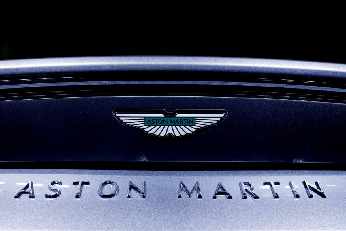 The Aston Martin logo is seen on a Vantage car, a luxury sports car, during its launch in New Delhi, India, in 2024.