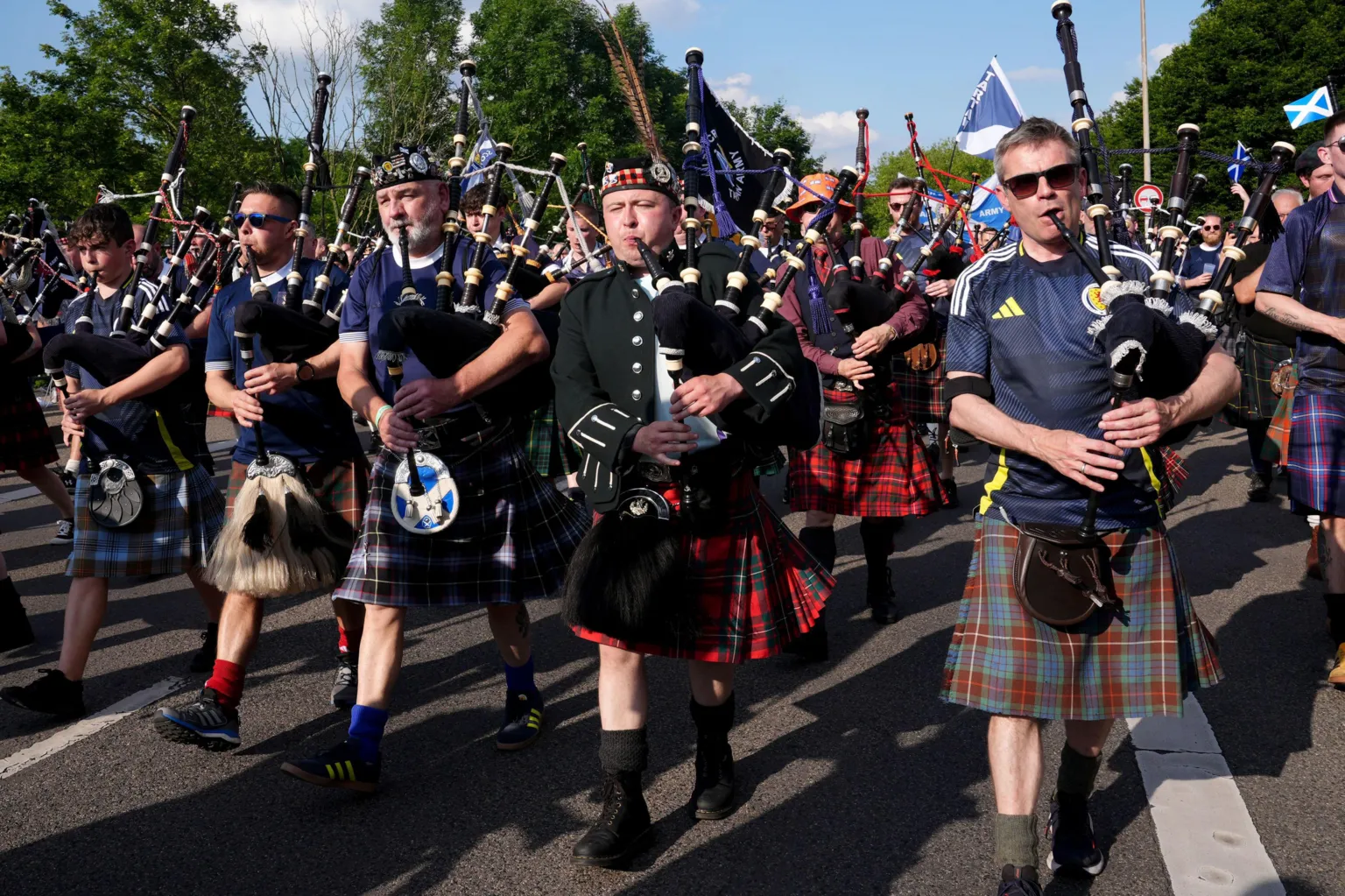  Scotland fans march to a match during Euro 2024 in Germany
