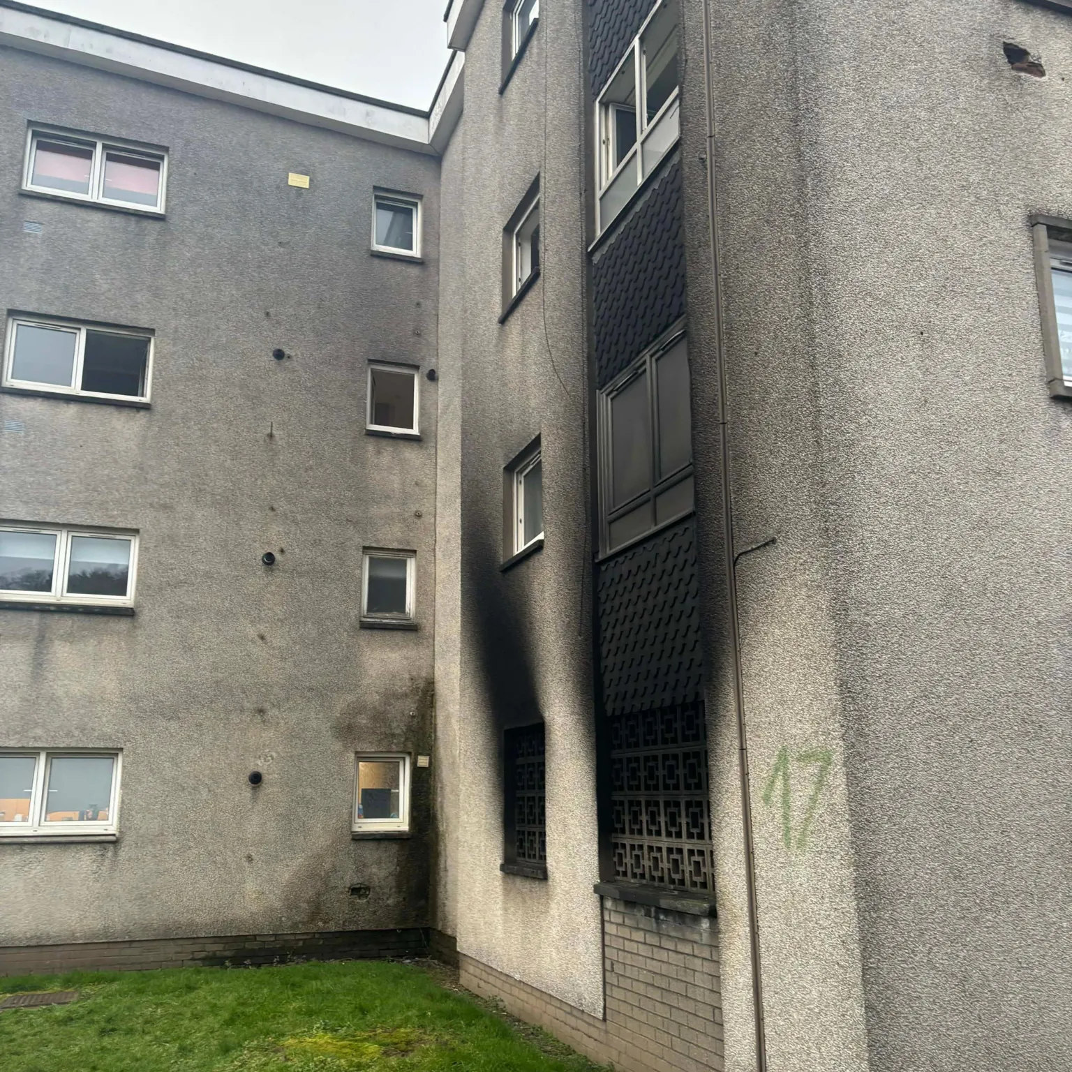 Alysha McLean The side of the flat block in Dumbarton after the fire.