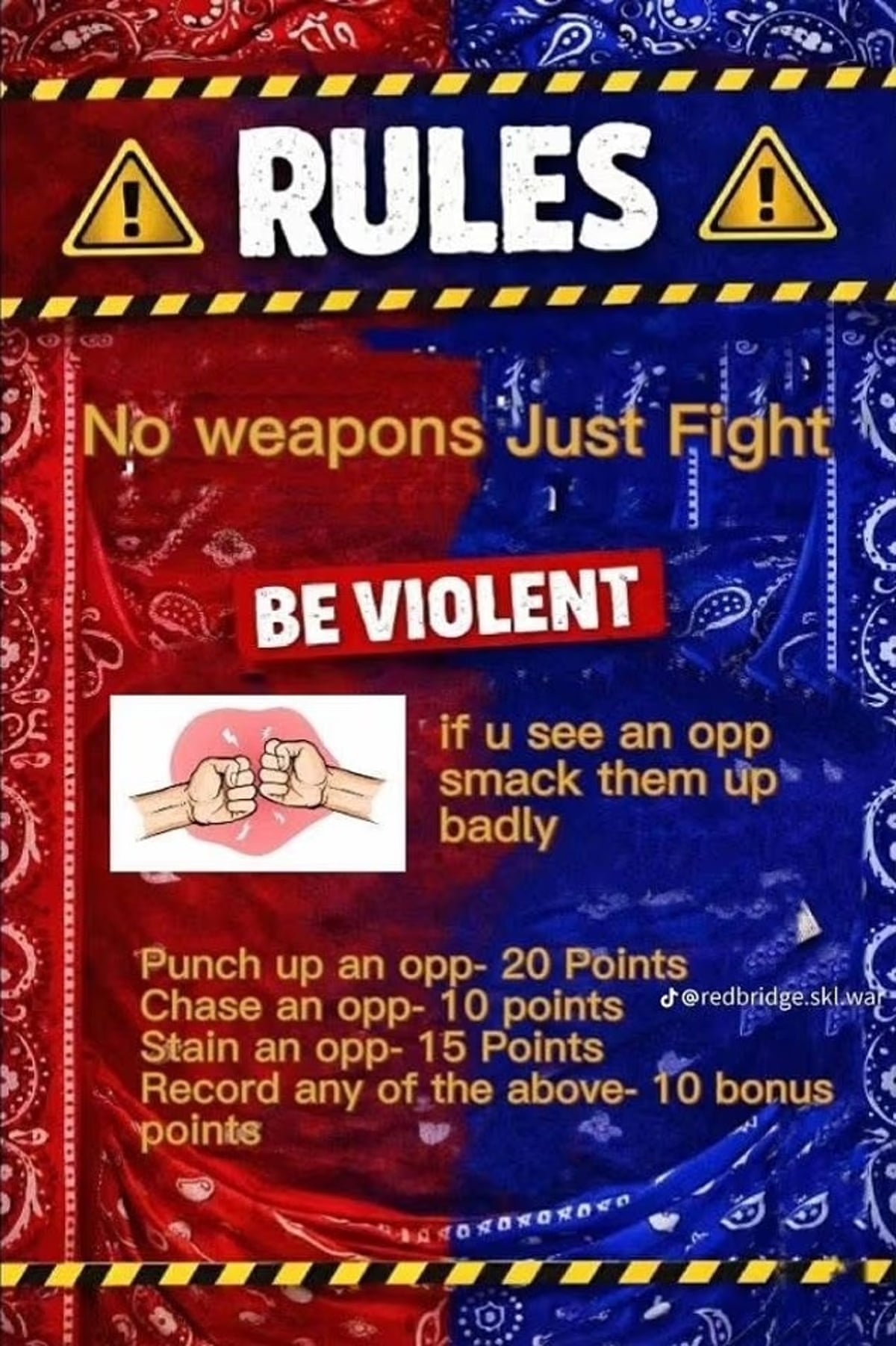 Image of a poster promoted on social media with a list of 'rules' for the fight