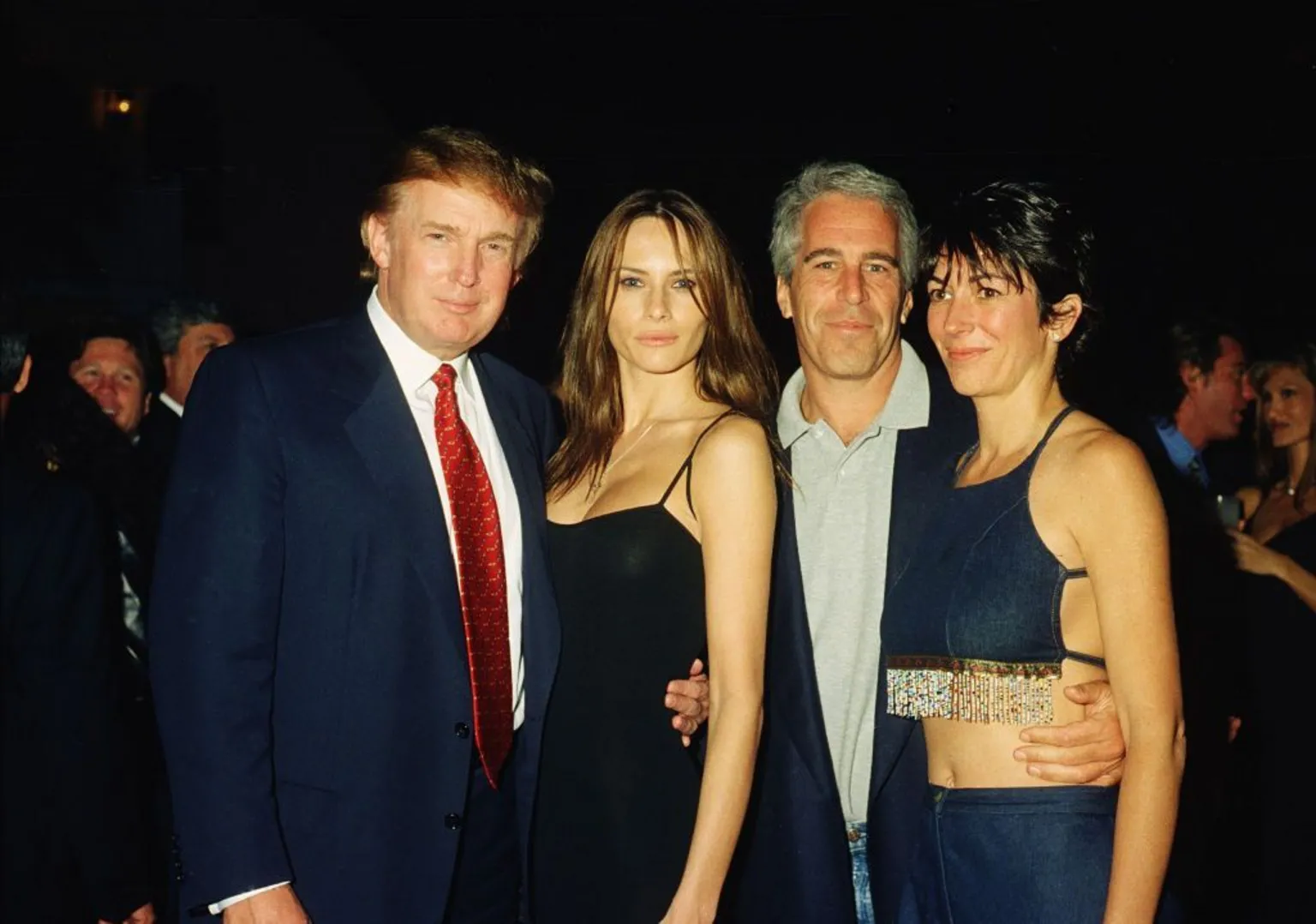  Donald Trump and future wife Melania Knauss, Jeffrey Epstein, and Ghislaine Maxwell pose together at the Mar-a-Lago club, Palm Beach, Florida, in February 2000